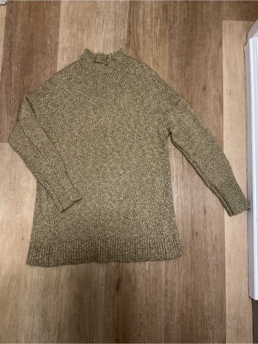 PureJill Women's Wool Knit Crew Neck Pullover Sweater Green L Stretch